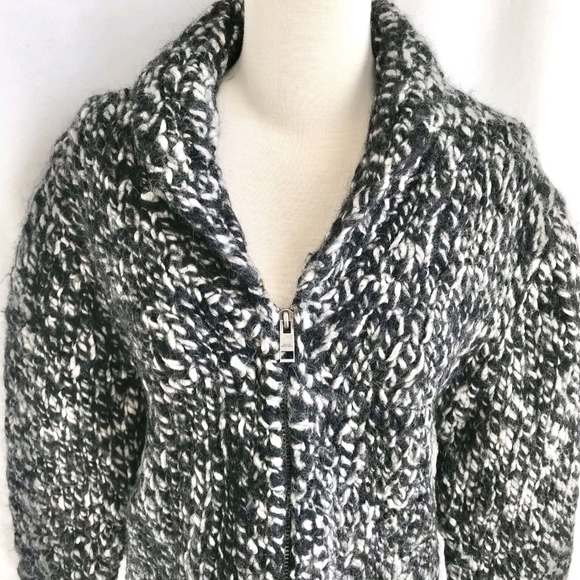 Club Monaco Women’s Wool Black White Thick Knit Zip Up Cardigan/jacket Medium - Picture 4 of 12